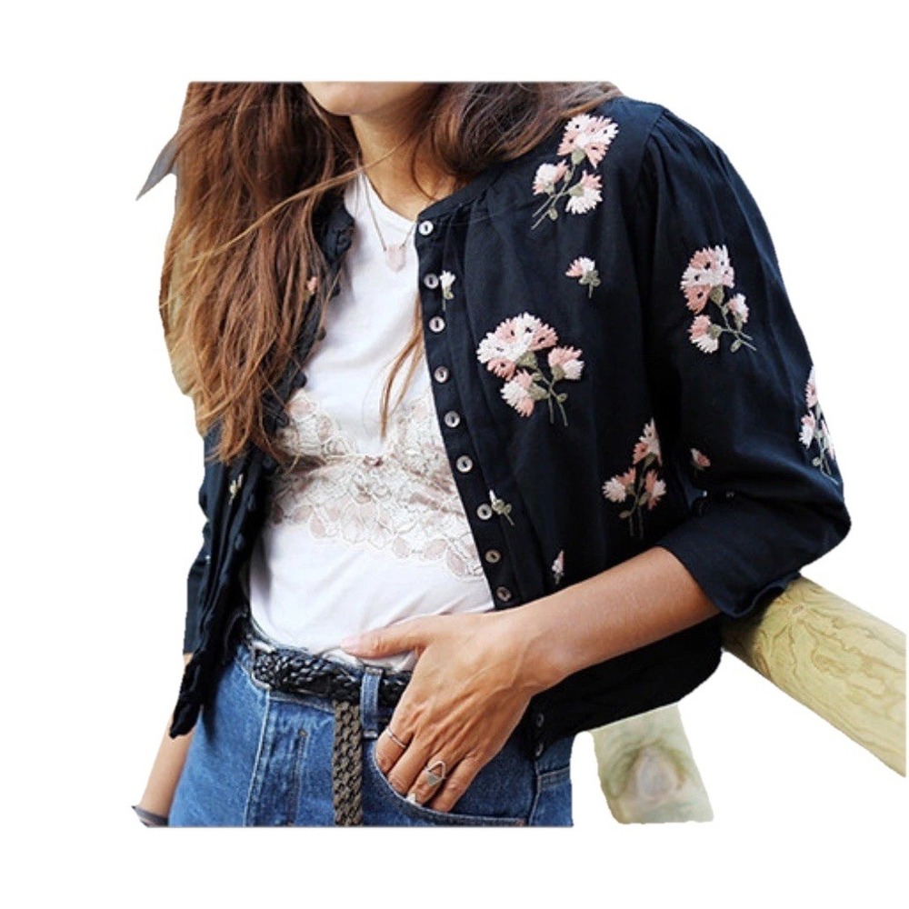 NWT Amuse Society Acadia Jacket Embroidered Boho Bloomcore Crop Jacket Sz‎ Large
